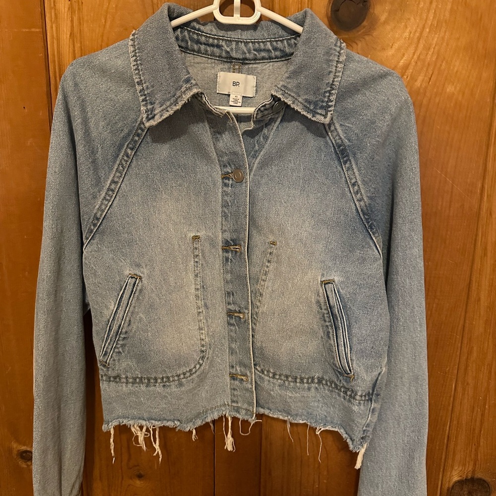 BP Light Blue Distressed Cropped Denim Jacket